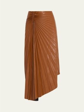 A.L.C. Asymmetrical Pleated Faux-Leather Skirt — Cognac Brown